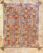 unknow artist Rug page with cross from the Evangeliarium Van Lindisfarne oil on canvas